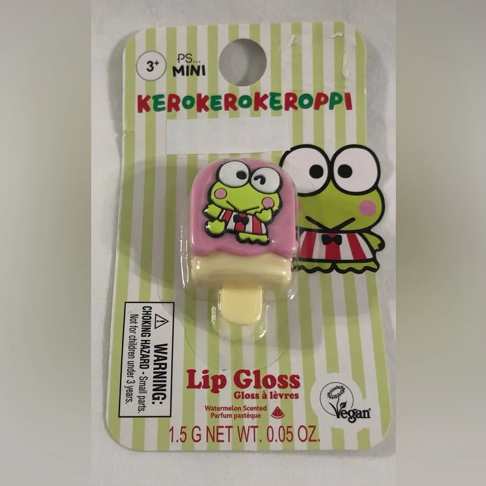 Sanrio Keroppi Ice Pop Lip Gloss - Pink & Cream watermelon scented.
